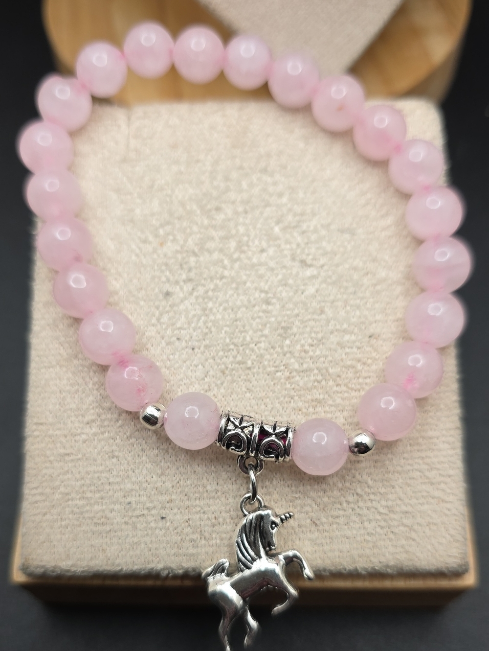 Rose Quartz Beaded Bracelet with Unicorn Charm - Pink (392)